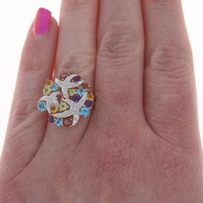 Gelbgold Granat Amethyst Peridot Starburst Cluster Ring 14k Runde 2,28ctw (Rundschliff) im Angebot