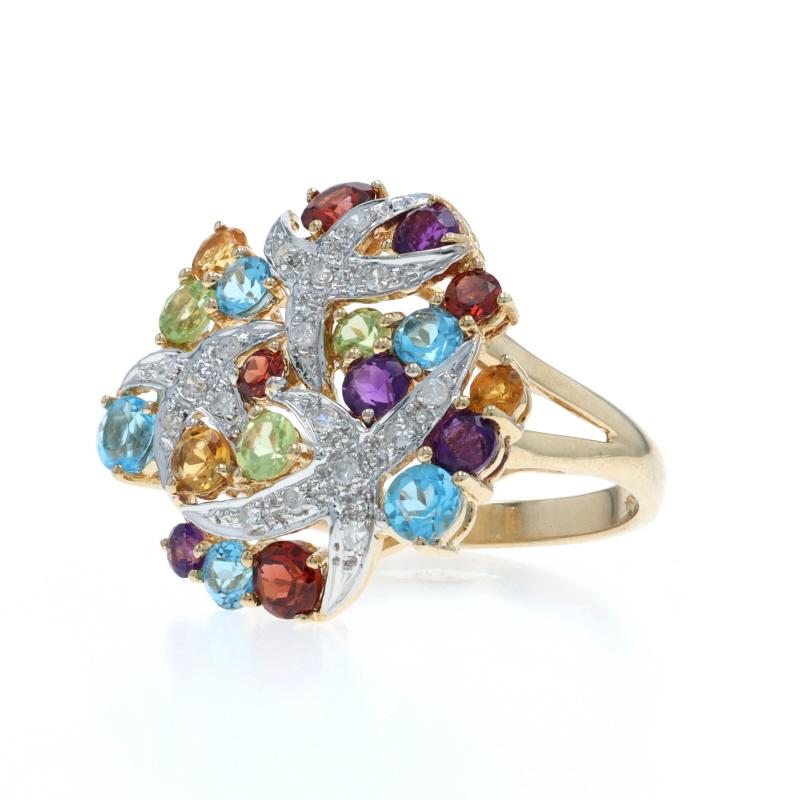 Gelbgold Granat Amethyst Peridot Starburst Cluster Ring 14k Runde 2,28ctw im Zustand „Hervorragend“ im Angebot in Greensboro, NC