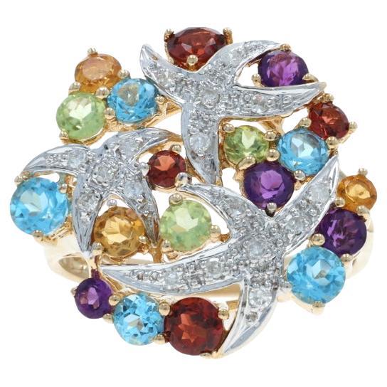 Gelbgold Granat Amethyst Peridot Starburst Cluster Ring 14k Runde 2,28ctw im Angebot