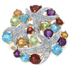 Gelbgold Granat Amethyst Peridot Starburst Cluster Ring 14k Runde 2,28ctw