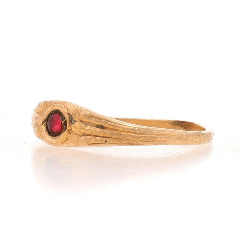 Round Cut Yellow Gold Garnet Art Deco Solitaire Ring -10k Cab Vintage Child Midi Ring Sz 2 For Sale