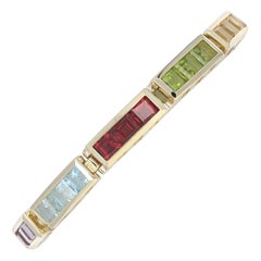 Gelbgold Granat Blautopas Peridot Gliederarmband, 14k Quadrat 15,60ctw