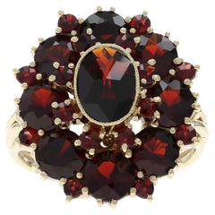 Or jaune Garnet Cluster Cocktail Halo Ring 14k Oval Round Rose 7.00ctw Floral