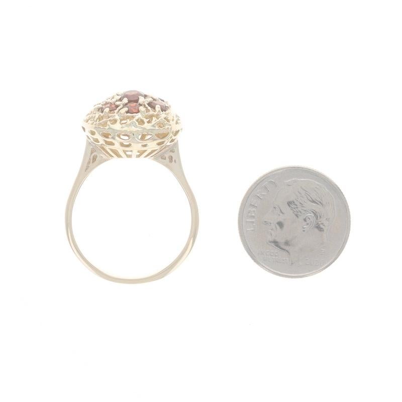 Yellow Gold Garnet Cluster Cocktail Ring - 10k Round 1.00ctw Floral Medallion For Sale 1