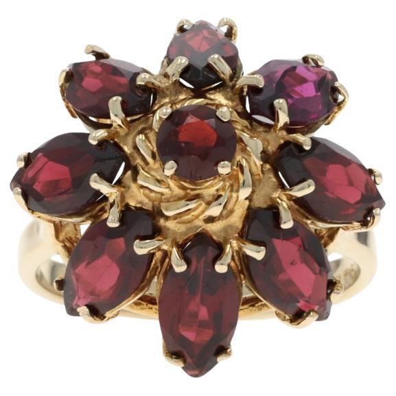 Yellow Gold Garnet Cluster Cocktail Ring - 14k Marquise
Round 5.20ctw Floral