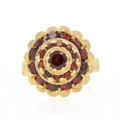 Anello a coda di castoro con granato a grappolo in oro giallo - 18k Fiore rotondo 2,56ctw