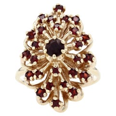 Yellow Gold Garnet Cluster Halo Ring, 14k Round Cut 1.40ctw