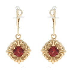 Yellow Gold Garnet Dangle Earrings - 14k Round 2.00ctw Pierced