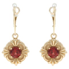 Boucles d
oreilles pendantes en or jaune grenat - 14k Round 2.00ctw Pierced