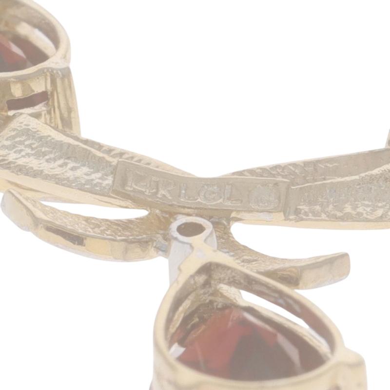 Yellow Gold Garnet Diamond Bow Drop Necklace 17 1/2