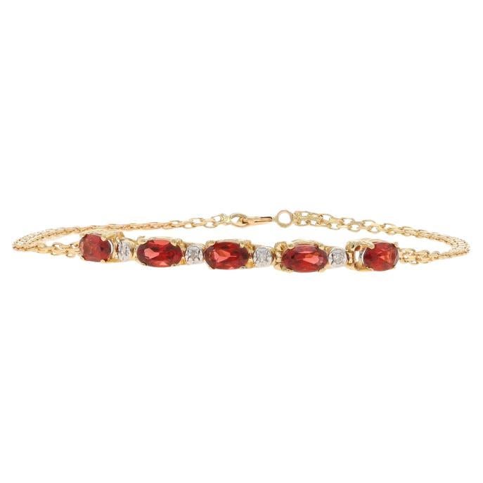 Yellow Gold Garnet & Diamond Bracelet 6 3/4" - 14k Oval 1.25ctw Five-Stone For Sale