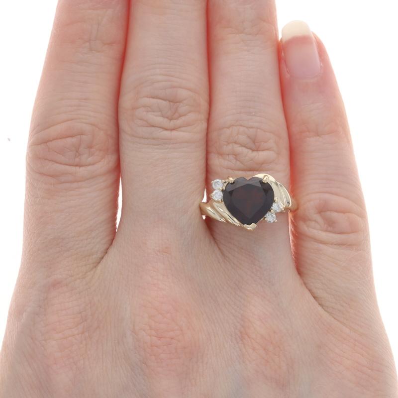 Heart Cut Yellow Gold Garnet Diamond Bypass Ring - 14k Heart 3.18ctw Love