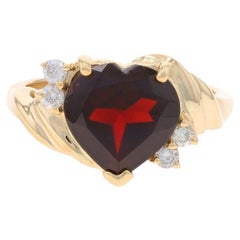 Yellow Gold Garnet Diamond Bypass Ring - 14k Heart 3.18ctw Love