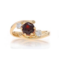 Yellow Gold Garnet Diamond Bypass Ring - 14k Round 1.20ctw