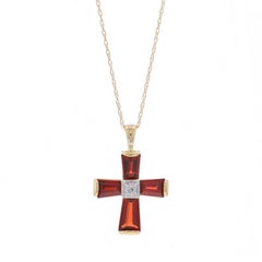 Yellow Gold Garnet Diamond Cross Necklace 17" - 14k Tapered Step 3.62ctw Faith
