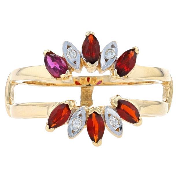 Yellow Gold Garnet Diamond Enhancer Wedding Band 14k Marq.49ctw Wrap Jacket Ring For Sale