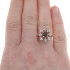 Gelbgold Granat & Diamant Halo Ring - 14k Oval 1,06ctw Blume