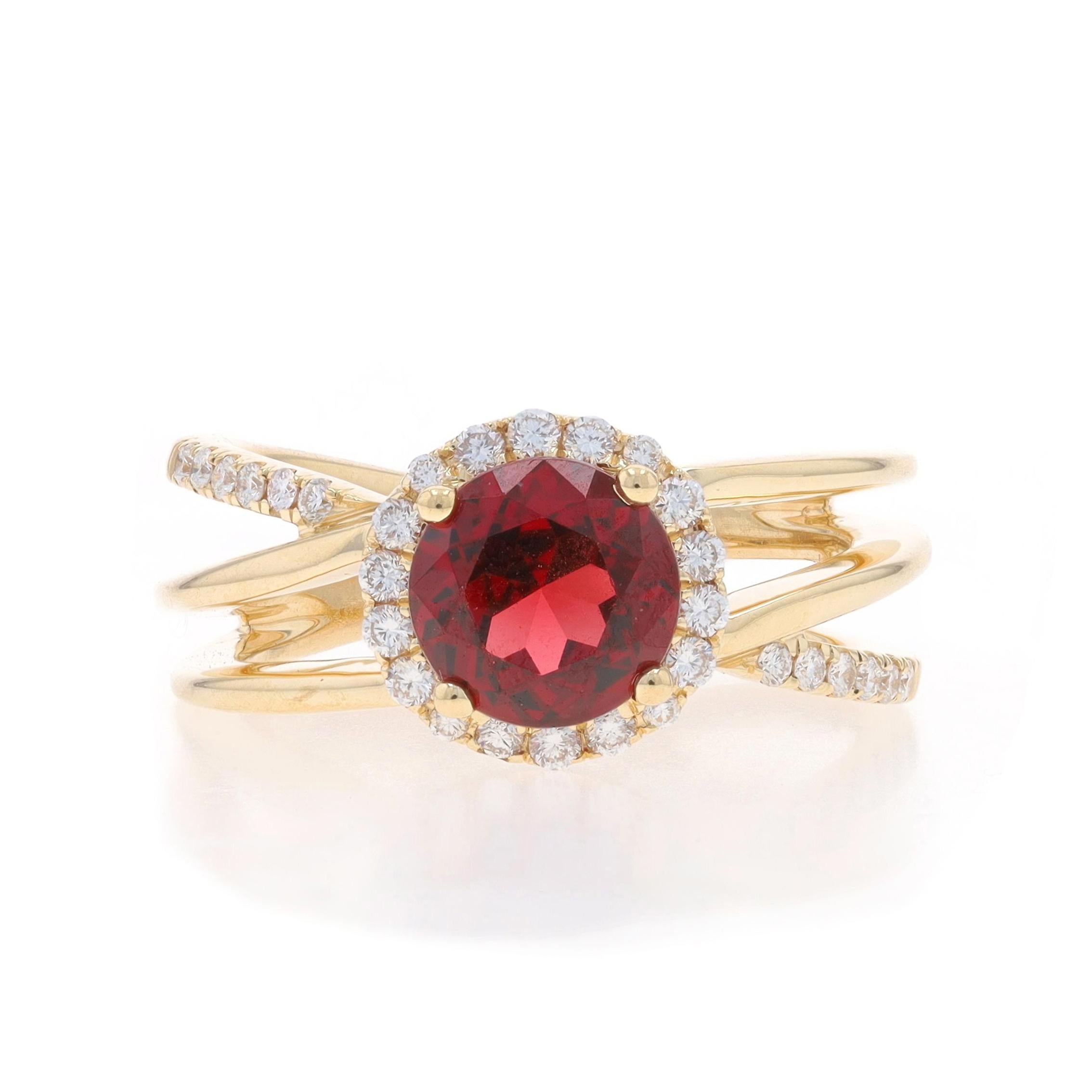 Yellow Gold Garnet Diamond Halo Ring - 14k Round 1.86ctw For Sale