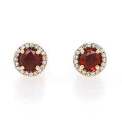Gelbgold Granat & Diamant Halo-Ohrstecker - 14k Runde Rose .48ctw durchbohrt