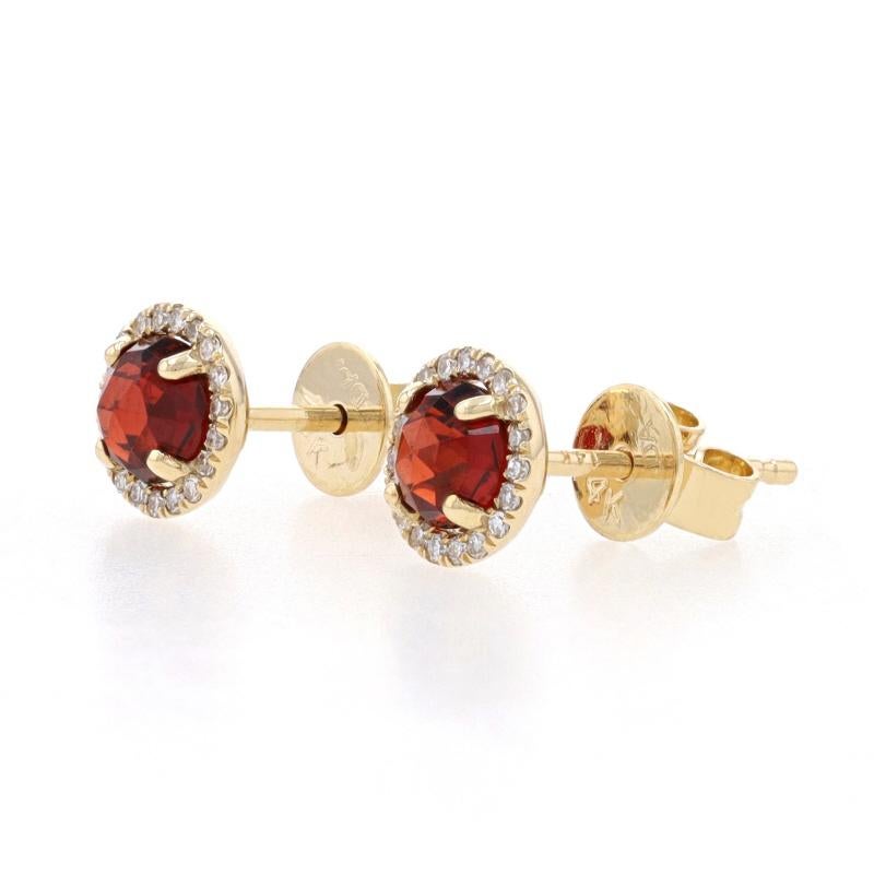 Taille ronde Boucles d'oreilles en or jaune grenat et diamant - 14k Round Rose .48ctw Pierced en vente