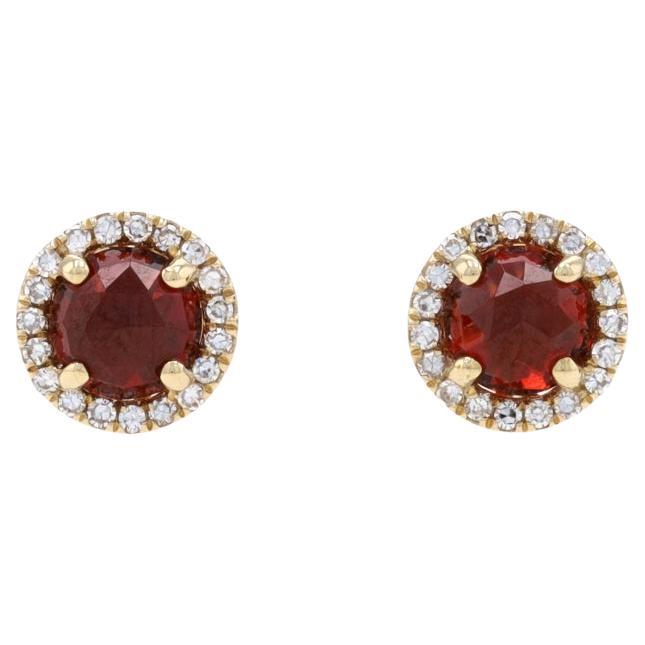 Boucles d
oreilles en or jaune grenat et diamant - 14k Round Rose .48ctw Pierced