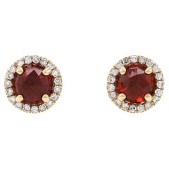 Orecchini a lobo in oro giallo con granato e diamanti - 14k Round Rose .48ctw Pierced