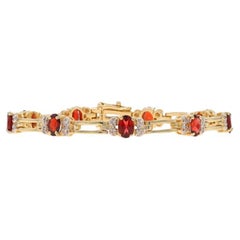 Yellow Gold Garnet & Diamond Link Bracelet 7" - 14k Oval 5.27ctw