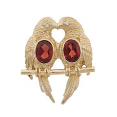 Yellow Gold Garnet Diamond Love Birds Two-Stone Slide Pendant - 14k Oval 2.03ctw