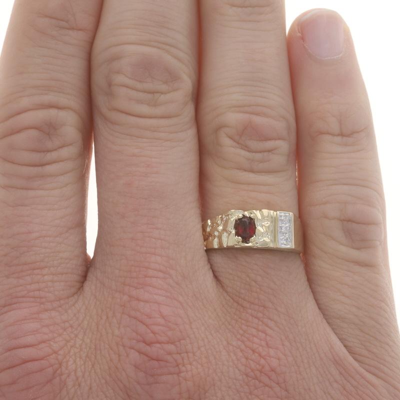Gelbgold Granat Diamant Herrenring - 10k Oval .27ctw Nugget (Ovalschliff)