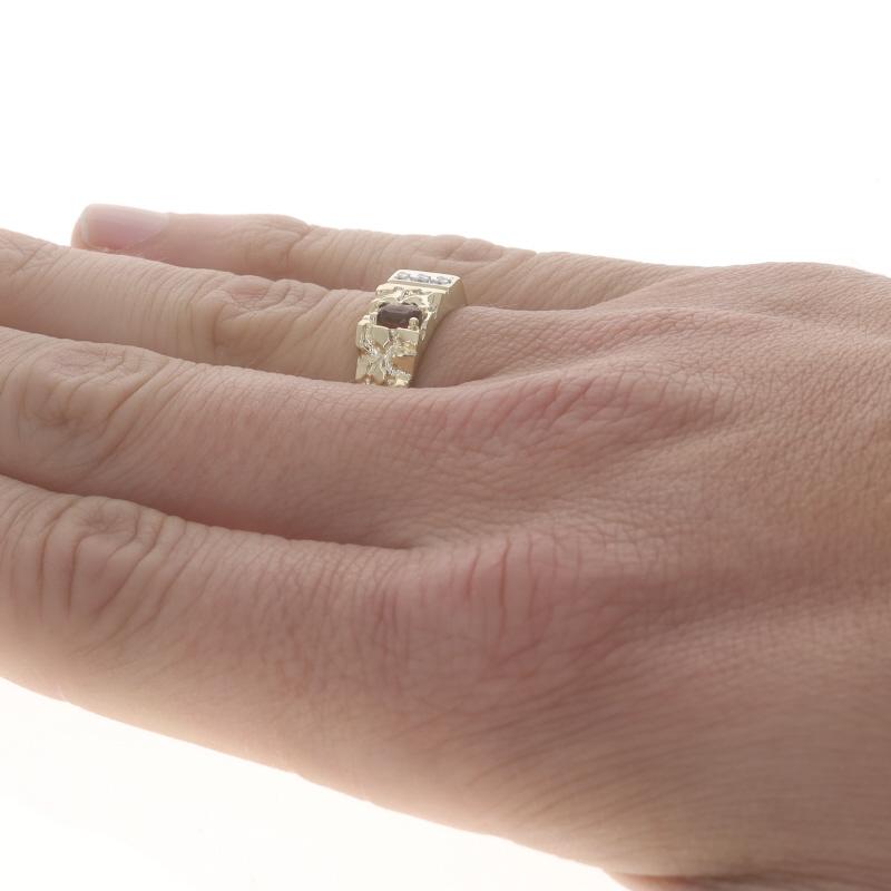 Gelbgold Granat Diamant Herrenring - 10k Oval .27ctw Nugget 1
