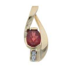 Yellow Gold Garnet Diamond Pendant - 14k Oval 1.48ctw