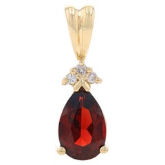 Yellow Gold Garnet & Diamond Pendant - 14k Pear 1.23ctw