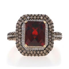 Yellow Gold Garnet Diamond Ring 10k Checkerboard Emerald Cut 4.80ctw Triple Halo