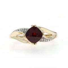 Yellow Gold Garnet Diamond Ring - 10k Cushion Checkerboard 1.10ct