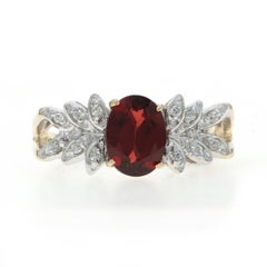 Yellow Gold Garnet Diamond Ring - 10k Oval 1.46ctw