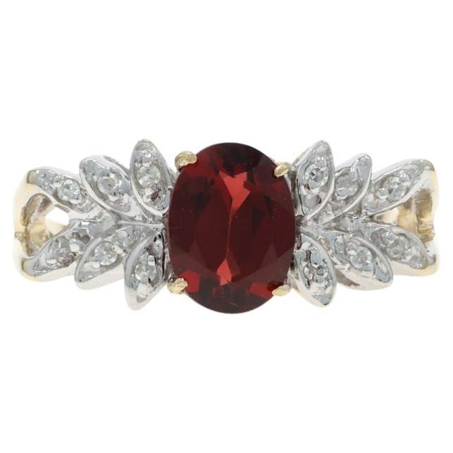 Yellow Gold Garnet Diamond Ring - 10k Oval 1.46ctw