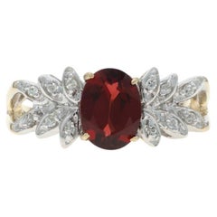 Yellow Gold Garnet Diamond Ring - 10k Oval 1.46ctw