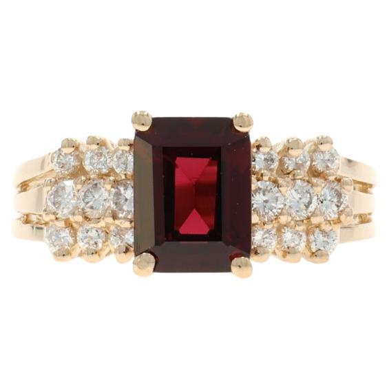 Yellow Gold Garnet Diamond Ring - 14k Emerald 2.07ctw