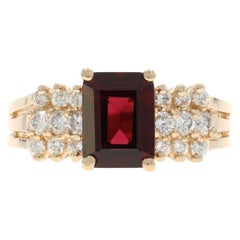 Yellow Gold Garnet Diamond Ring - 14k Emerald 2.07ctw