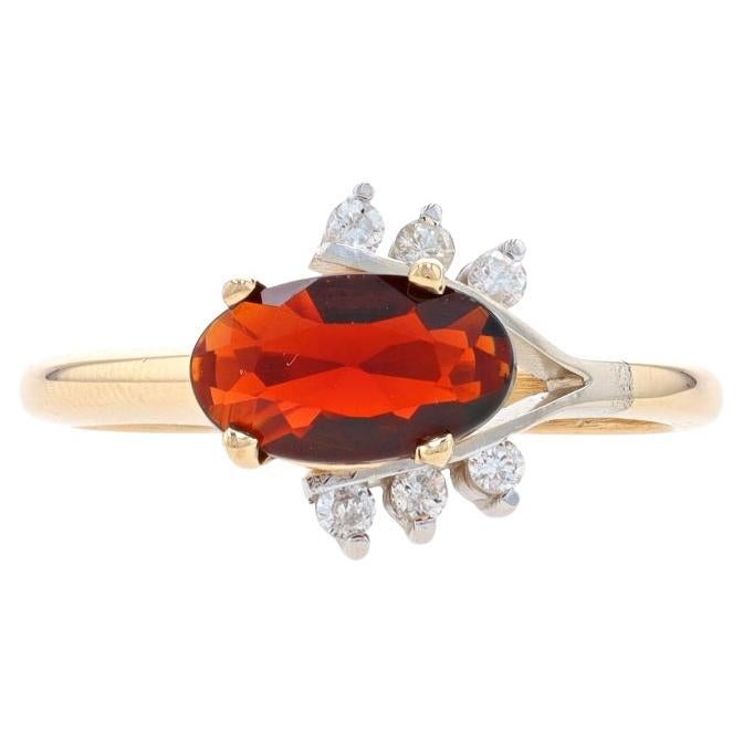 Yellow Gold Garnet & Diamond Ring - 14k Oval 1.80ctw Asymmetrical For Sale