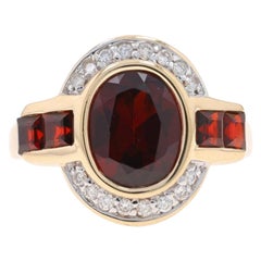 Yellow Gold Garnet Diamond Ring - 14k Oval 
Square 3.64ctw Halo-Inspired