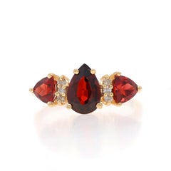 Yellow Gold Garnet Diamond Ring - 14k Pear & Trillion 2.23ctw Three-Stone