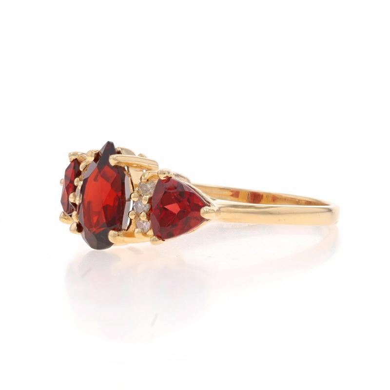 Yellow Gold Garnet Diamond Ring - 14k Pear & Trillion 2.23ctw Three-Stone In Excellent Condition For Sale In Greensboro, NC