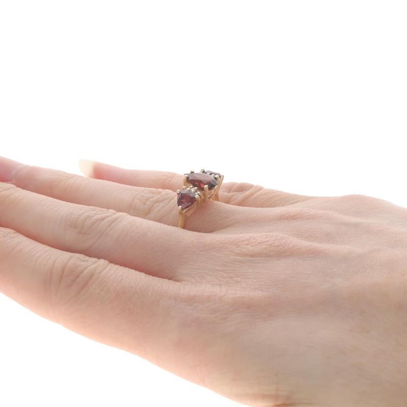 Women's Yellow Gold Garnet Diamond Ring - 14k Pear & Trillion 2.23ctw Three-Stone For Sale