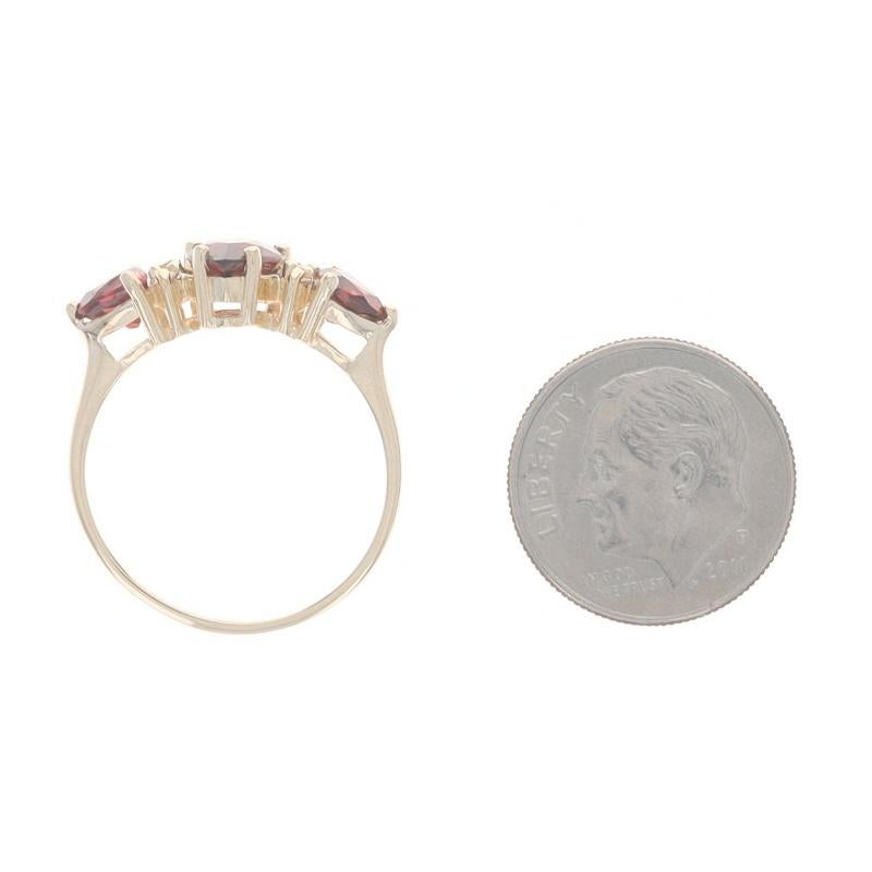 Yellow Gold Garnet Diamond Ring - 14k Pear & Trillion 2.23ctw Three-Stone For Sale 1