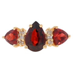 Yellow Gold Garnet Diamond Ring - 14k Pear & Trillion 2.23ctw Three-Stone