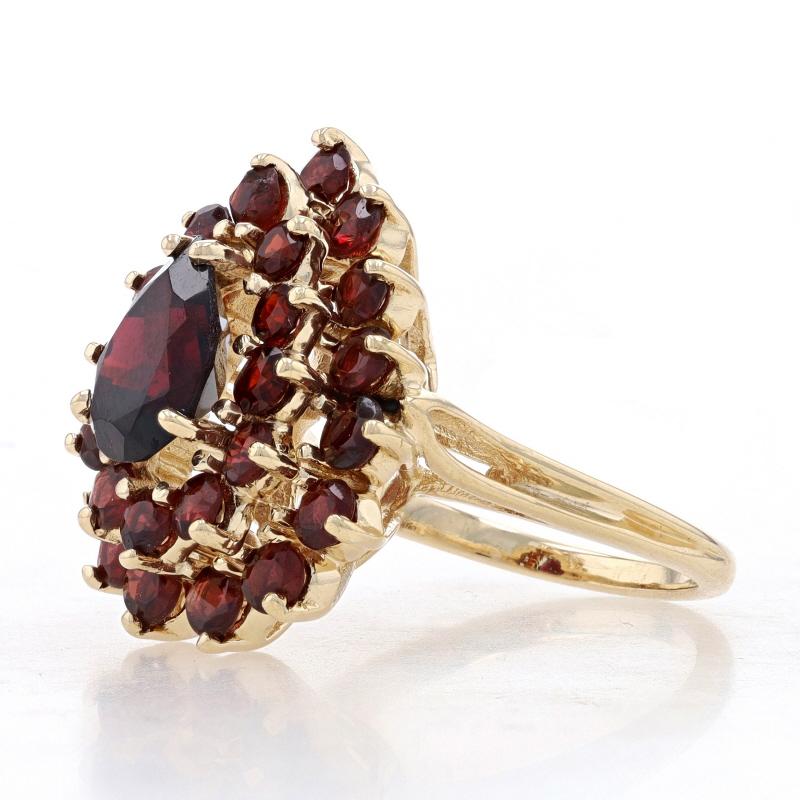 Round Cut Yellow Gold Garnet Double Halo Ring - 14k Pear & Round 4.65ctw Floral