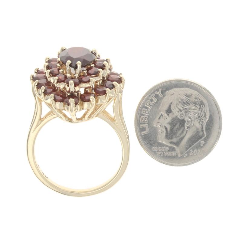 Women's Yellow Gold Garnet Double Halo Ring - 14k Pear & Round 4.65ctw Floral