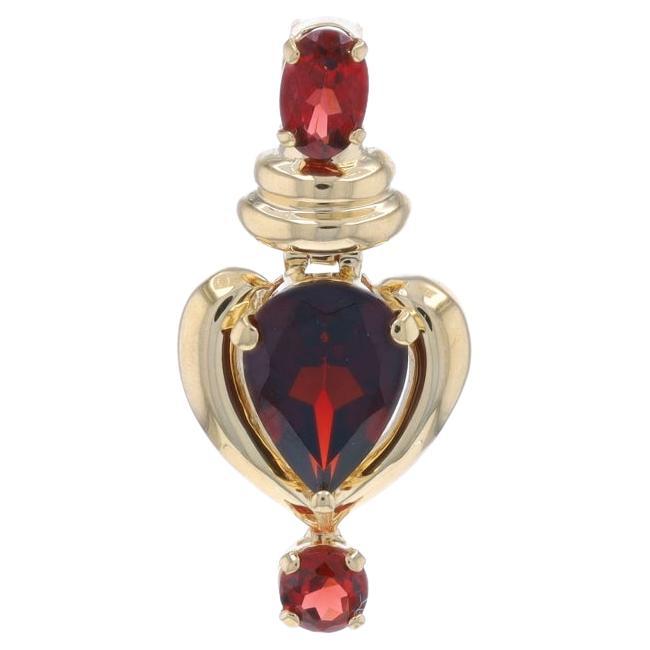 Yellow Gold Garnet Drop Pendant - 14k Pear, Oval, & Round 2.65ctw For Sale