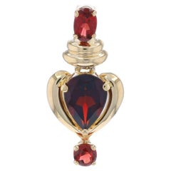 Yellow Gold Garnet Drop Pendant - 14k Pear, Oval, & Round 2.65ctw